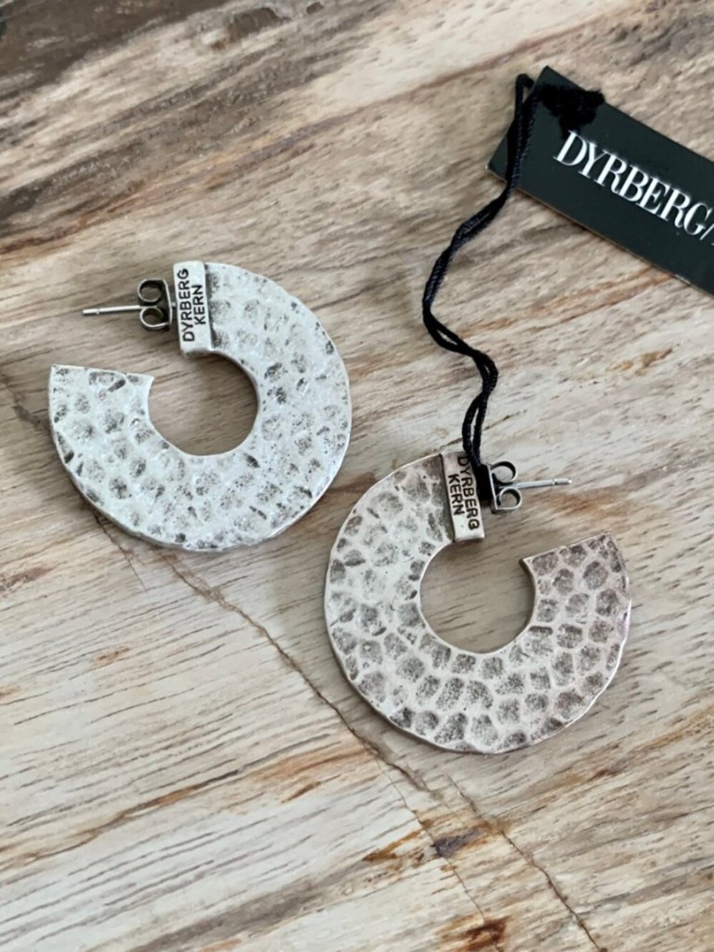 Dyrberg/Kern Idun hammered metal open hoop earrings